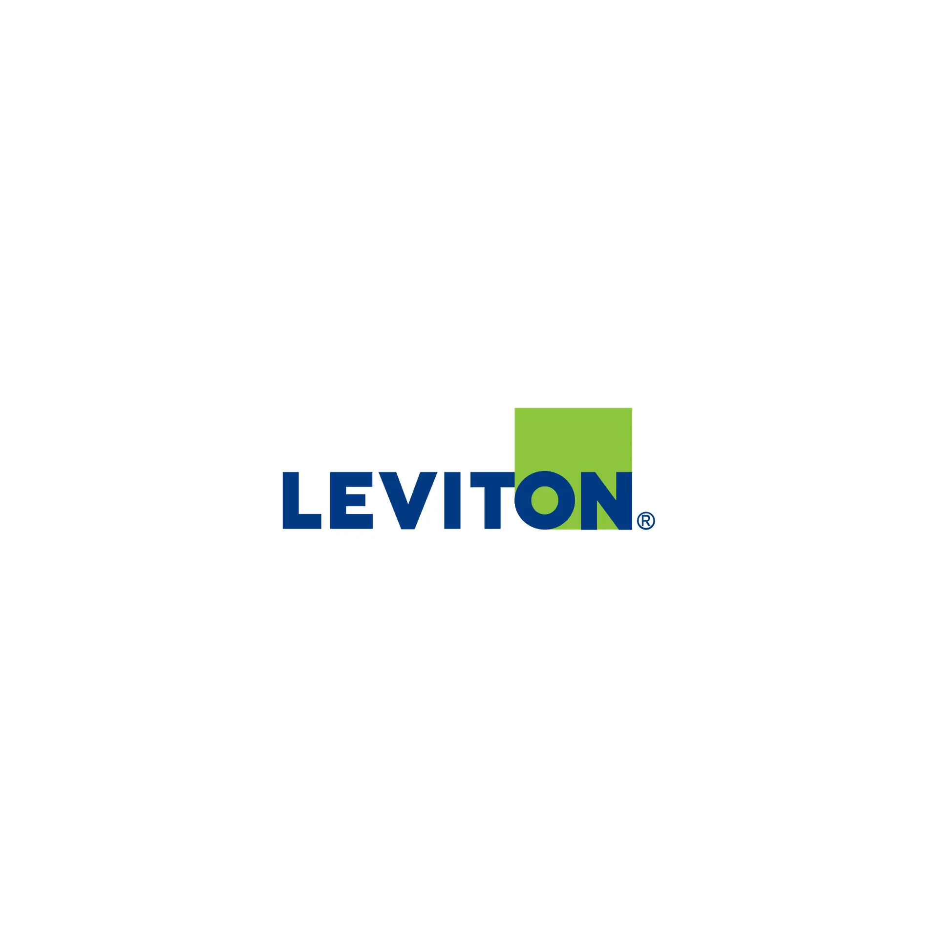 Logotipo de Leviton en azul y verde, marca partner de conectividad e infraestructura de dtc group.